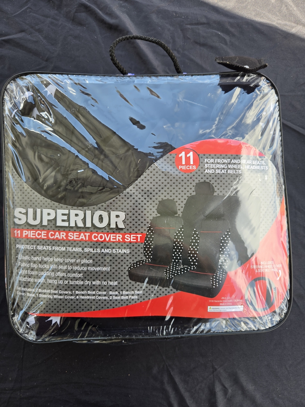Superior 11-Piece Car Seat Cover Set - Black with Red Accents